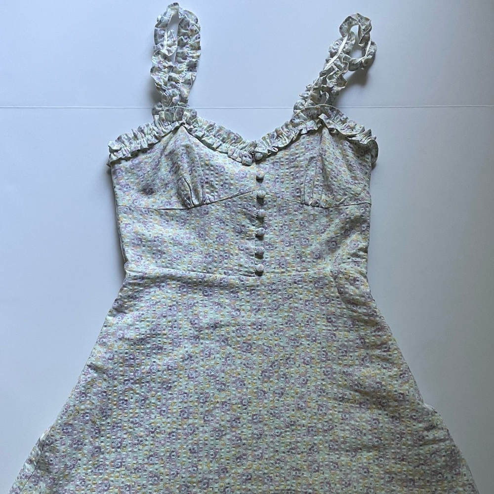 Zara size XS babydoll dress skater skirt ditsy floral print ruffles buttons